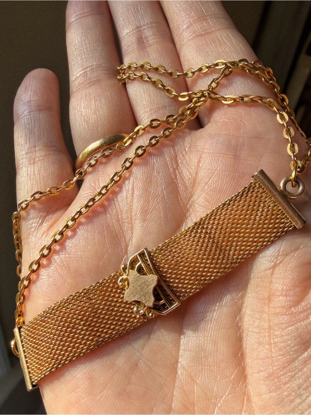 Antique Upcycled Choker Necklace Watch Chain Repurposed Panel Layering Collar - Picture 8 of 10